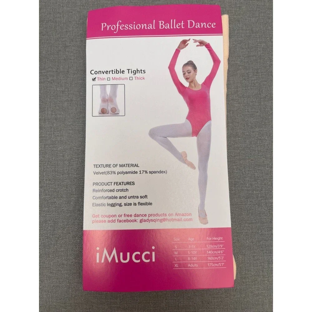 3 Pair Professional Dance Convertible Tights IMUCCI Thin Beige Socks M 5-10Y